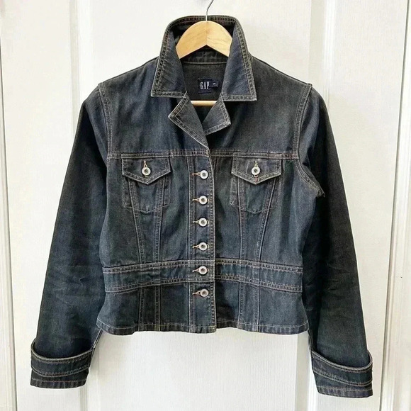 Vintage GAP  2001 Y2K Jean Jacket Dark Wash Blue Denim Size Small - Picture 3 of 15